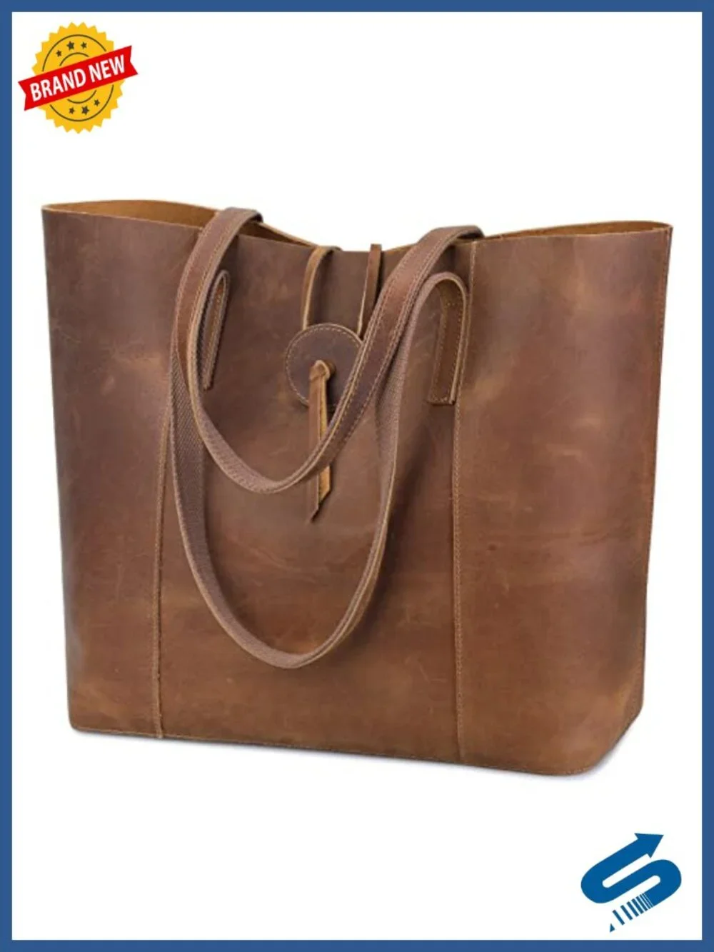 Vintage Top Grain Leather Tote Bag Women Large Shoulder Purse Laptop Handbag